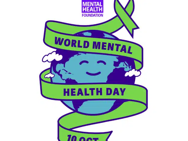 Image shows cartoon logo of World Mental Health Day 2024